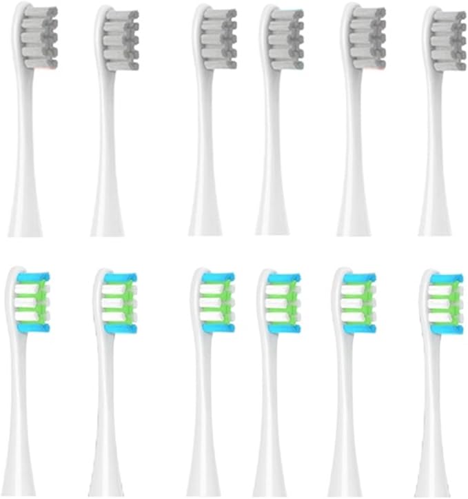 12PCS Replacement Tooth Brush HeadsCompatible for X PRO/ Z1/ F1/ One/Air 2 /SE Sonic Soft Electric(6 Grey 6 Green Blue)