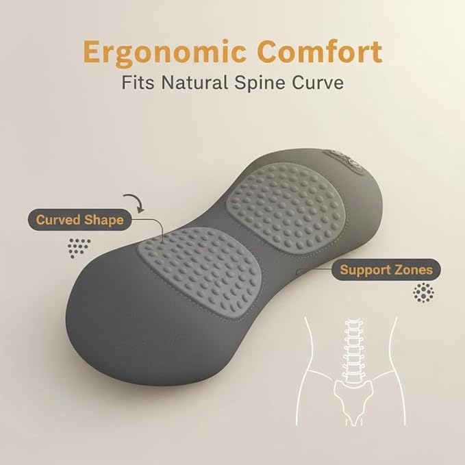 3-in-1 Electric Back Massager with Vibration &amp Traction: Smooth Spine Triple Fusion Back Massager Pillow - Stress Relief for Home Office and Travel (Light Gray)