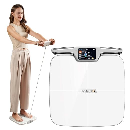 Homerz Body Fat Scale – Smart Scale with BMI Body Fat Muscle Mass Full Body Composition Scale with Body Fat Analysis Body Scan Scale with Handle Body Scanner Biometric Analyzer