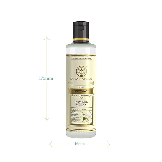 Khadi Natural Jasmine &amp Mongra Herbal Body Wash | Body Wash for Soft Skin | Hydrating Shower Gel with Pleasing Fragrance | SLS &amp Paraben Free | Suitable for All Skin Types | (210ml)