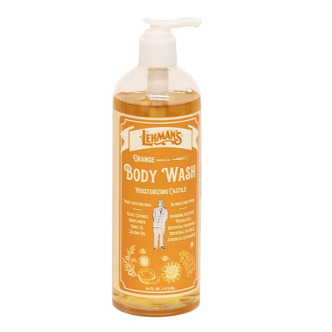 Lehman's Castile Moisturizing Body Wash All Natural Liquid Soap Gently Cleanses Hands Body and Hair 16 fl oz Orange