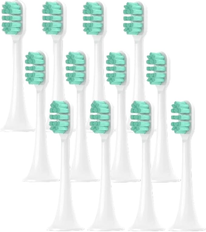 Replacement Brush Head Compatible with XIAOMI MIJIA T300/T500/T700 Sonic Electric Toothbrush Heads Soft Bristle Nozzle Deep Clean(12 pcs Green)