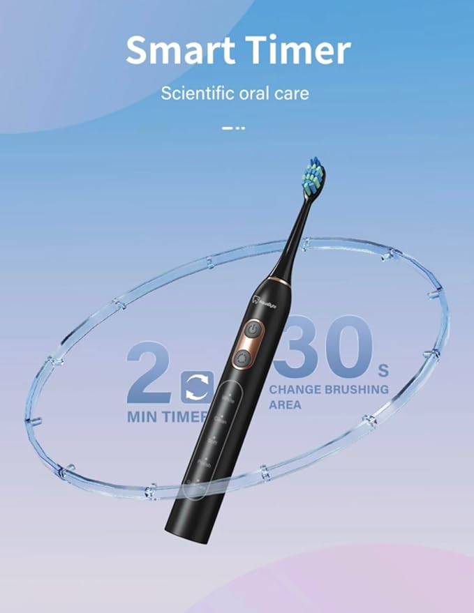 AquaByte Electric Toothbrush. 8 Brush Heads. 5 Modes Smart Timer Travel Case 42000 VPM USB Rechargeable Gum Care Deep Clean Powerful Plaque Removal for Adults.