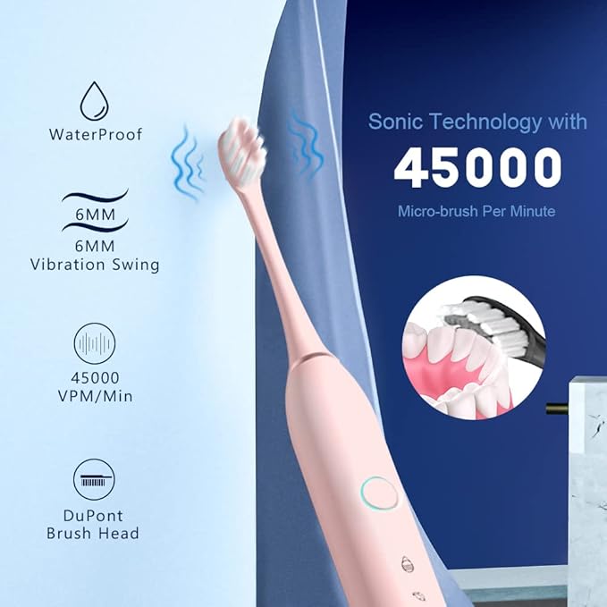2 Pack Rechargeable Electric Toothbrushes for Adults and Kids Whitening Tooth Brush with 8 Brush Heads 6 Cleaning Modes and Smart Timer Waterproof Cleaning Toothbrushes Set