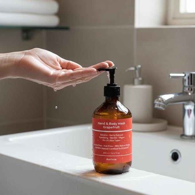 Grapefruit Hand &amp Body Wash – Hydrating Vegan Cleanser for All Skin Types Gentle Moisture-Rich Formula with Betaine &amp Berry Extract 98% Natural ECOCERT COSMOS Natural Certified (2)