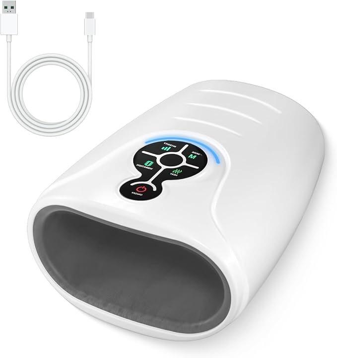 AERLANG Hand Massager Hand Massage Machine with Heat and Compression Cordless Electric Hand Massager for Arthritis and Carpal Tunnel Birthday Gifts for Women Men mom Husband Gifts Gray-White