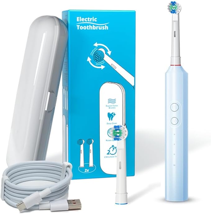 Rotating Electric Toothbrush Fully Waterproof Couples Version (Sky BlueOne Size)