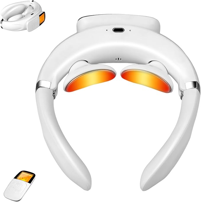 Foldable Neck Massager with Heat Electric Neck Massager with Wireless Remote 16 Intensity Levels 4 Modes Food-Grade Silicone LCD Display Portable Neck Massager for Office Home Travel
