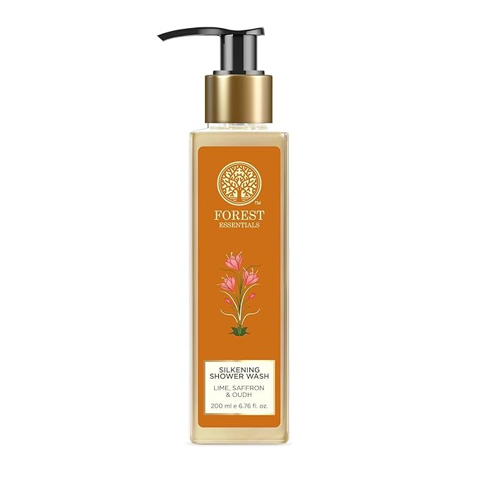 Forest Essentials Silkening Shower Wash Lime Saffron Oudh | Ayurvedic Natural Body Wash for Soft &amp Smooth Skin | Paraben Free &amp Sulphate Free Shower Gel