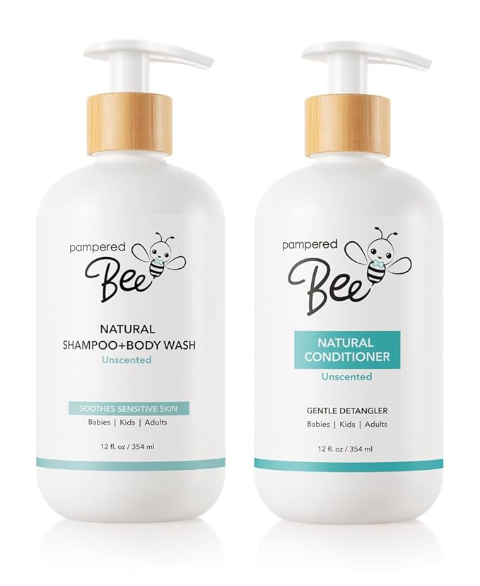 Shampoo &amp Body Wash + Conditioner Combo Set (Unscented) All Natural Formula for Newborns Toddlers and Kids 12 fl oz Each 12 Fl oz Each