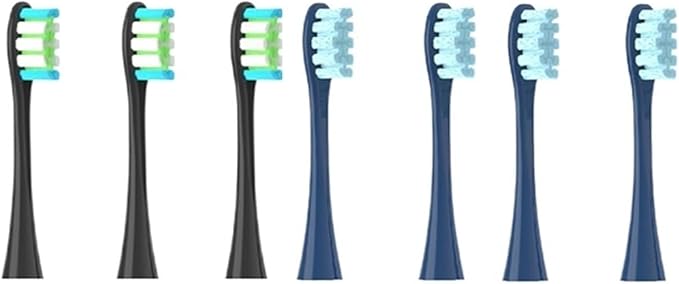Compatible For OcleanFlow/X/X PRO/ Z1/ F1/ One/Air 2 /SE Brush Heads Soft DuPont Sonic Toothbrush Vacuum Bristle 7pcs Replacement Heads(3Black 4Dark blue)