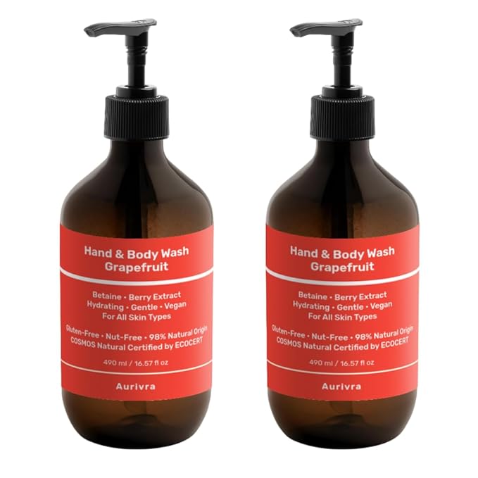 Grapefruit Hand &amp Body Wash – Hydrating Vegan Cleanser for All Skin Types Gentle Moisture-Rich Formula with Betaine &amp Berry Extract 98% Natural ECOCERT COSMOS Natural Certified (2)