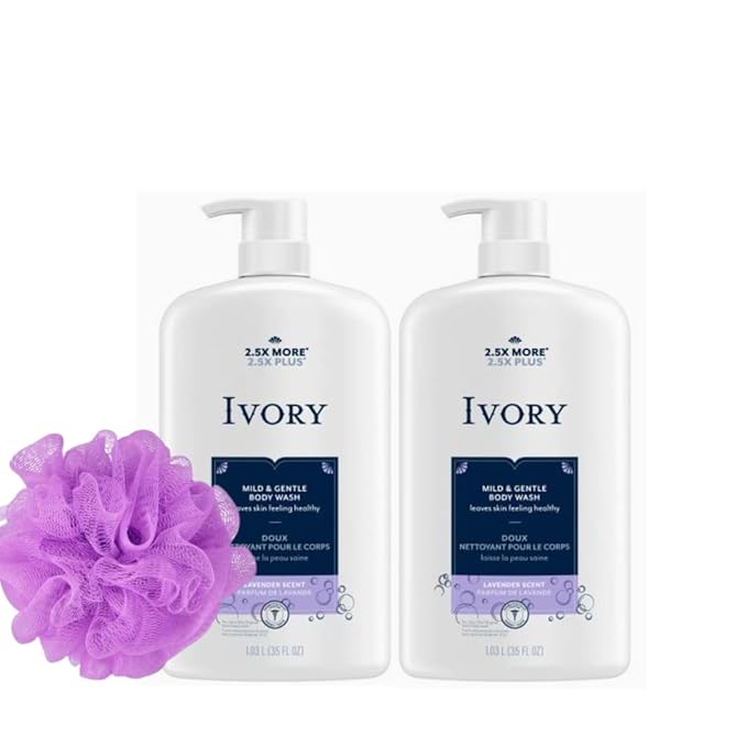 Ivory Body Wash - Ivory Clean Body Wash Pump Original with body pump. Ivory soap pamper yourself with this moisturizing body wash pump with 35 Fl. Oz. each with shower loofah (Pack of 2). (Lavender)