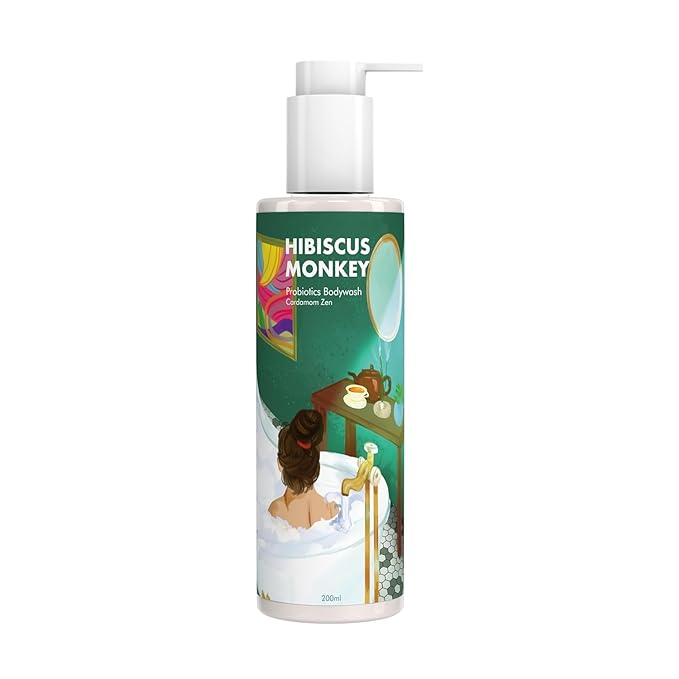 HIBISCUS MONKEY Probiotics Body Wash|100% Plant Derived|Sensitive Skin Friendly Dermatologist Tested Ph Balanced|Artificial Fragrance Free No Synthetic Surfactants No Sles/Sls Paraben Free