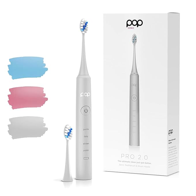 Pop Sonic Pro 2.0 Electric Toothbrush (White) Rechargeable Sonic Toothbrush with 45000 Vibrations Per Minute &amp 4 Cleaning Modes for Adults &amp Kids with Long Lasting Dupont Nylon Bristles