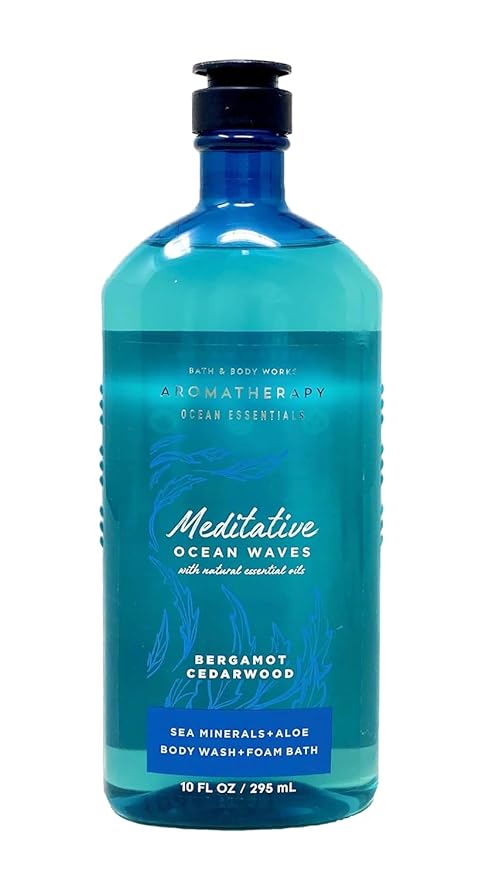Bath &amp Body Works Meditative Ocean Waves Bergamot Cedarwood Body Wash and Foam Bath 10 Ounces Aromatherapy Ocean Essentials Collection