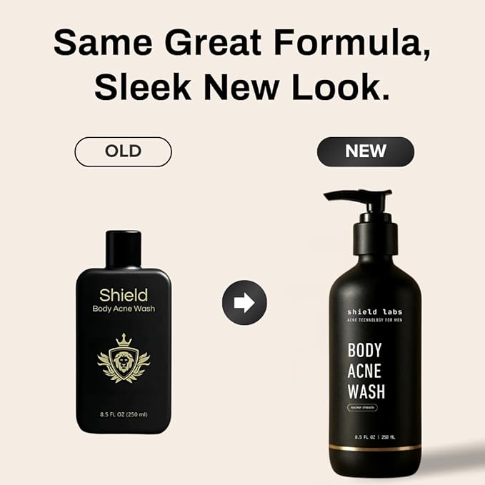 Shield Body Acne Wash for Men and Boys – Unscented Back &amp Chest Cleanser Clears Acne &amp Breakouts 8.5 oz Pack of 2
