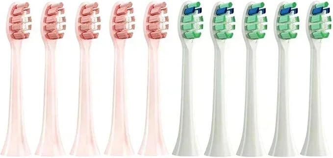 10PCS Replacement Brush Heads Compatible for HX6930 HX6064 Sonic Electric Toothbrush Soft Bristle Nozzles No Metal(5White5Pink)