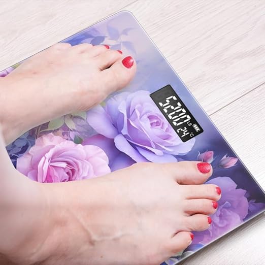 Digital Scale for Body Weight Highly Precision Bathroom Weight Scale 400 lbs with Backlit Display Personalized Scale for Home-Oil Painting of Arrangement of Pink and Purple Roses