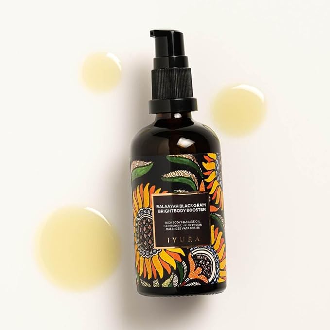 The Ayurveda Experience iYURA Balaayah Black Gram Bright Body Booster Oil | Ayurvedic Massage &amp Moisturizing Body Oil | Luxurious Fast-Absorbing &amp Non-Sticky | 3.38 fl oz