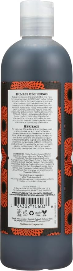 Nubian Heritage African Black Soap Body Wash Paraben Free 13 Ounce (Pack of 1)