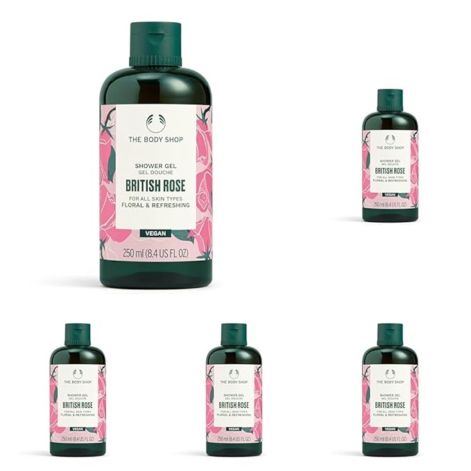 The Body Shop British Rose Petal Soft Shower Gel 8.4 fl. oz. (Pack of 5)
