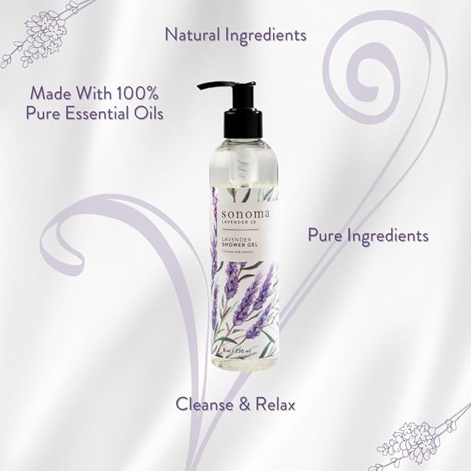 Sonoma Lavender Lavender Shower Gel Body Wash Natural Non-Toxic Body Soap with Nourishing Vitamins and Lavender Essential Oils 8oz