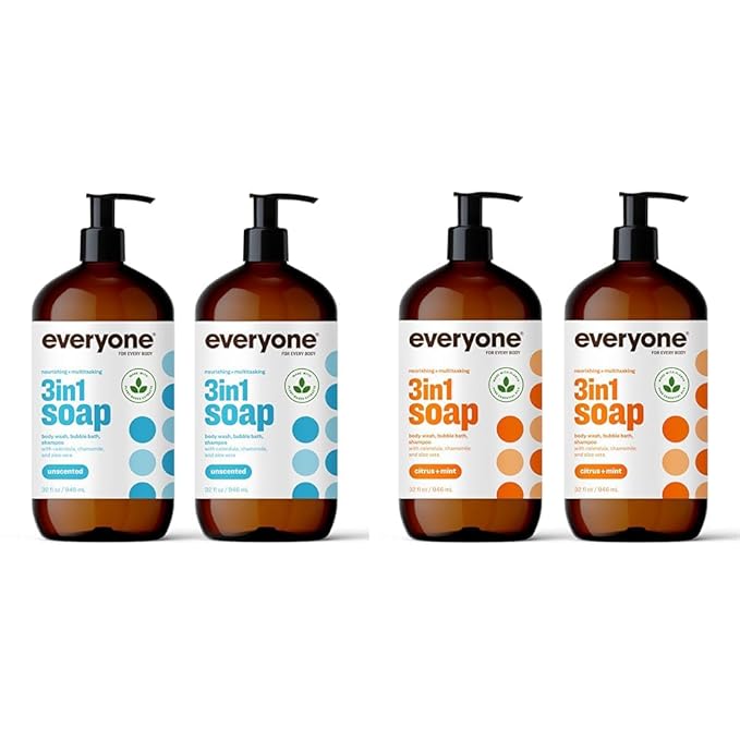 Everyone 3-in-1 Soap Body Wash Bubble Bath Shampoo 32 Ounce (Pack of 2) Unscented &amp 3-in-1 Soap Body Wash Bubble Bath Shampoo 32 Ounce (Pack of 2) Citrus and Mint
