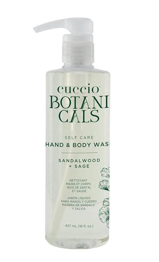 Cuccio Botanicals Hydrating Hand &amp Body Wash Sandalwood &amp Sage 16 oz – Moisturizing and Soothing Cleanser for Soft and Refreshed Skin