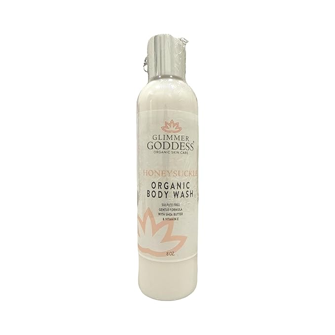 GLIMMER GODDESS Organic Moisturizing Body Wash Organic Vegan Gentle for Face Body Hair with Shea Butter and Coconut Oil Sensitive Skin - Honeysuckle 8 oz.