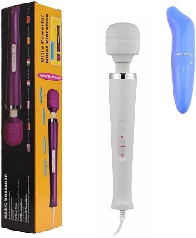 Big Deep Tissue Full Body Massager for Muscle Relief Back Neck Hand Foot Leg Arm Massage Powerful Handheld Tool for Women Muti Speeds (White Big and Blue Small Massager)