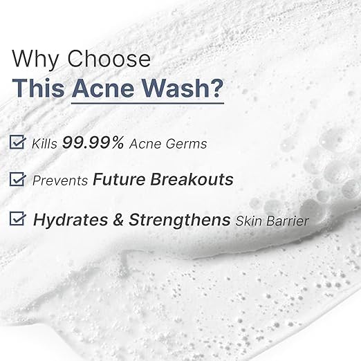 Wild-Oak 2.5% Benzoyl Peroxide Acne Face &amp Body Wash | For Back Acne &amp Breakouts | Unclogs Pores | Turmeric + Ceramides | Non-Drying Daily Cleanser | 450ml