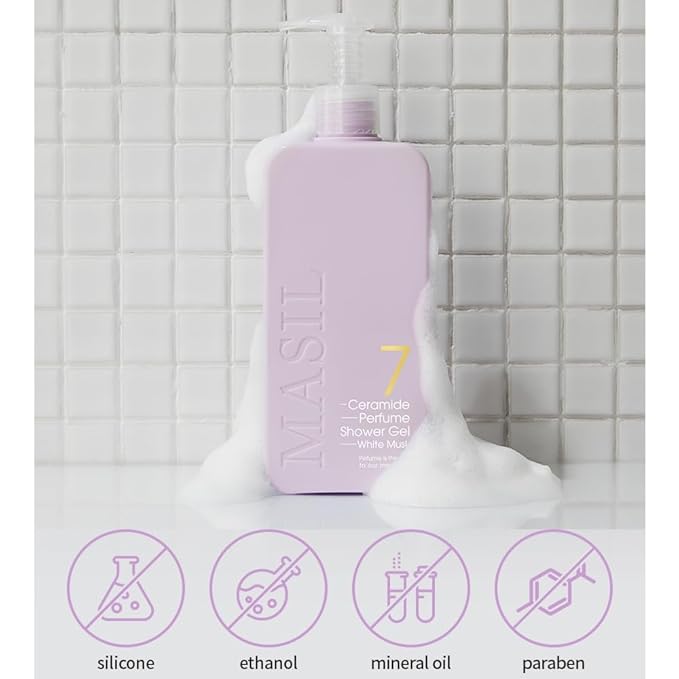 MASIL 7 Ceramide Perfume Shower Gel for Sensitive Skin Moisturizing Body Wash for Women Aroma Liquid Soap with 15 Natural Extracts Korean Skincare Bath &amp Home Spa (1 White Musk)