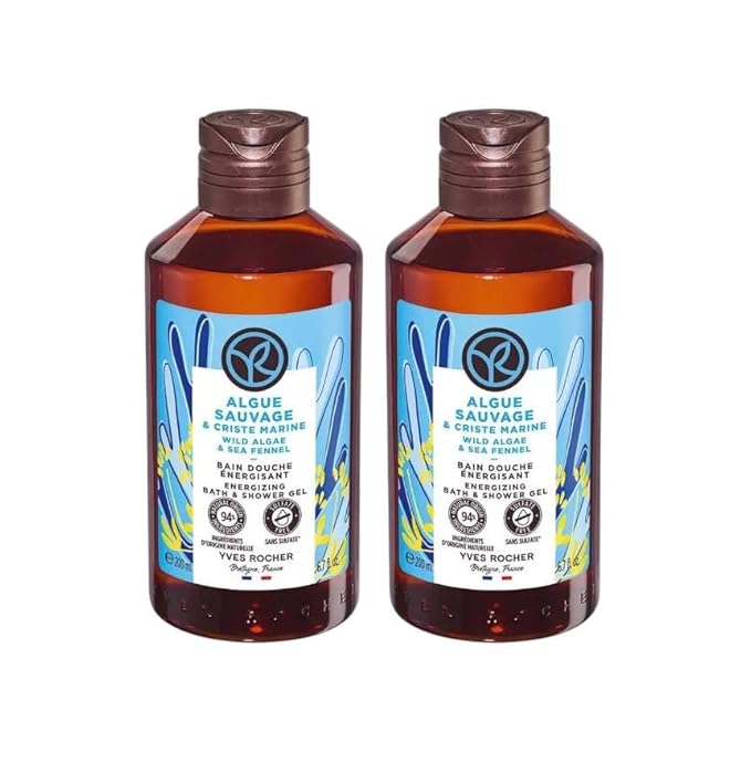 Yves Rocher Wild Algae &amp Sea Fennel Nourishing Shower Gel Bath &amp Body Routine Women Men Day Care 200 ml./6.7 fl.oz. Set of 2 Best Gift Kit
