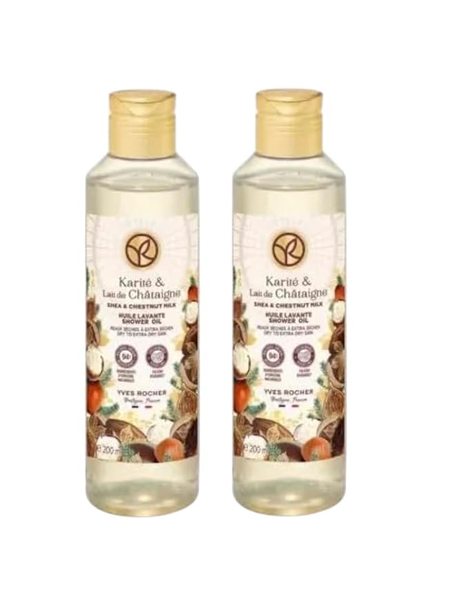 Yves Rocher Nourishing Karite &amp .leko Chestnut Body Shower Oil Set of 2 Limited Collection 200 ml./6.7 fl.oz