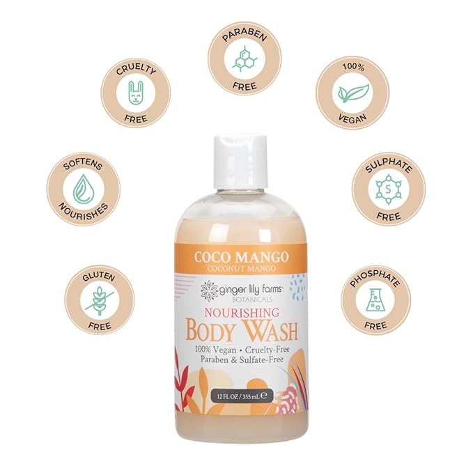Ginger Lily Farms Botanicals Nourishing Body Wash Coco Mango 100% Vegan &amp Cruelty-Free Coconut Mango Scent 12 Fl Oz (Pack of 6)