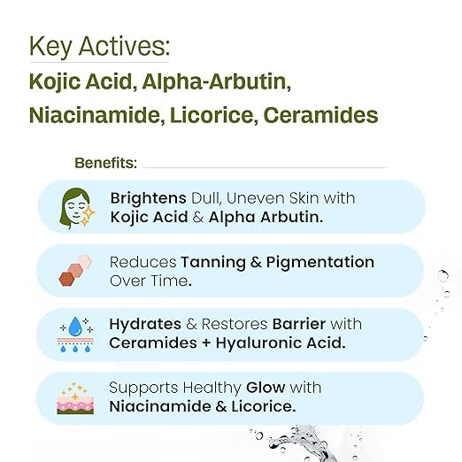 Wild-Oak Brightening &amp De-Tan Body Wash | Kojic Acid Alpha Arbutin Niacinamide Hyaluronic Acid | With Ceramides &amp Probiotics | Shower Gel for Tan Removal &amp Glowing Skin | 750ml