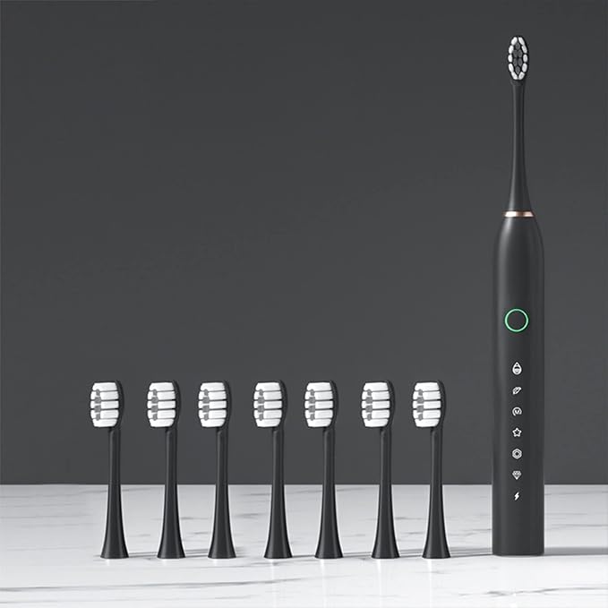 Generic Electric Toothbrush with 8 Brush Heads &amp 6-Speed Rechargeable Electric Powered Toothbrush for Adults Smart Powerful Electric Toothbrush Black