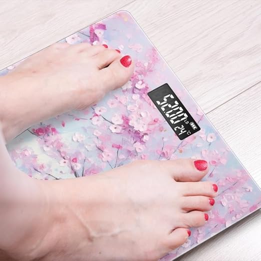 Digital Scale for Body Weight Highly Precision Bathroom Weight Scale 400 lbs with Backlit Display Personalized Scale for Home-Pink Cherry Blossom Tree with Light Blue Sky