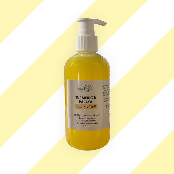 Turmeric Kojic Acid Body Wash with Papaya Extract – Brightening Body Cleanser for Uneven Skin Tone &amp Dark Spots Hydrating Shower Gel with Shea Butter &amp Aloe for Smooth Radiant Skin - 8oz