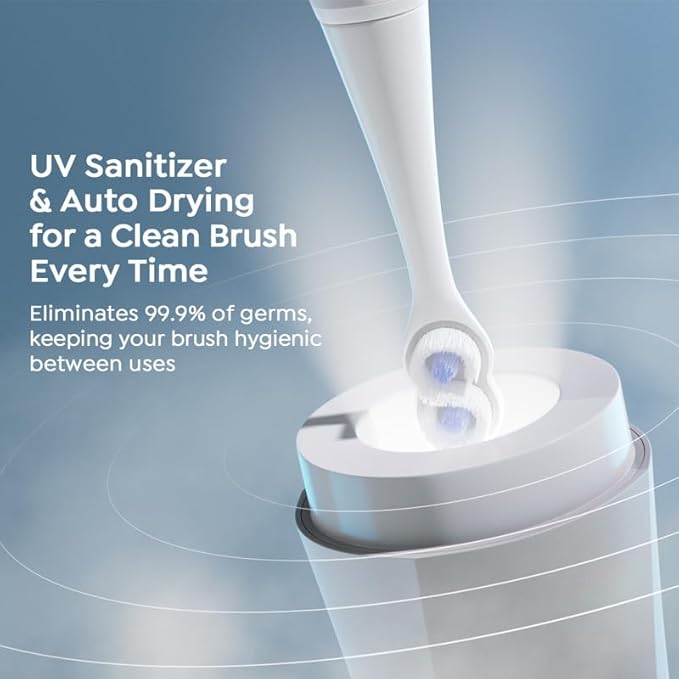 SuperMouth® ULTIM8 SmartBrush™ System -Electric Toothbrush Patented SuperBristles® Clean 40X Better UV Sanitizing &amp Drying SmartHub® Dual Sonic Modes Pressure Sensor -Teens &amp Adults -Pearl