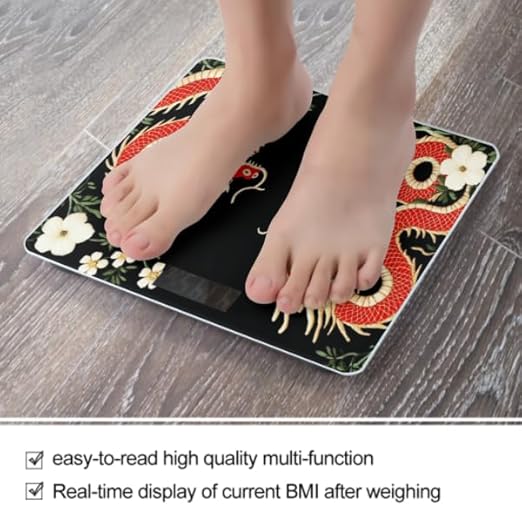 Women's Digital Bathroom Weighing Scale Automatic Switch Energy Saving Scale Smart Scale for Body Weight Compatible with Floral Chinese Japanese Dragon Flower