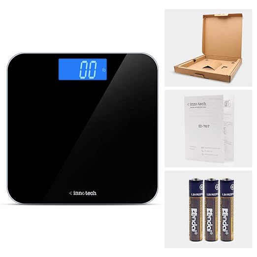 Innotech® Digital Bathroom Scale with Easy-to-Read Backlit LCD (Black)