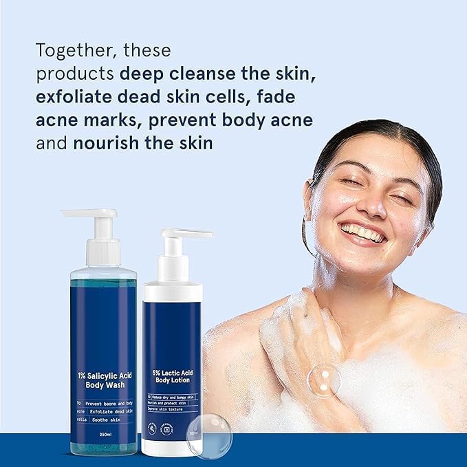 DS 1% Salicylic Acid Bodywash 375 mL with Loofah &amp 5% Lactic Acid Lotion 200 mL for Women | Helps to Prevent Body Acne Cleanses Skin &amp Nourishes Skin | Paraben and SLS Free