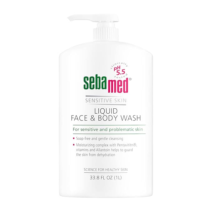 SEBAMED Sensitive Skin Face and Body Wash for Women and Men pH 5.5 Mild Gentle Hydrating Cleanser Hypoallergenic Body Wash Dermatologist Recommended 33.8 Fluid Ounces (1 Liter)