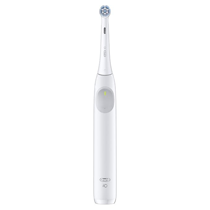 Oral-B Rechargeable Electric Toothbrush iO2 Starter Kit 3 Cleaning Modes Automatic Pressure Sensor to Protect Gums 2 Brush Heads Pure White