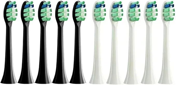 10PCS Replacement Brush Heads Compatible for HX6930 HX6064 Sonic Electric Toothbrush Soft Bristle Nozzles No Metal(5Black5White)