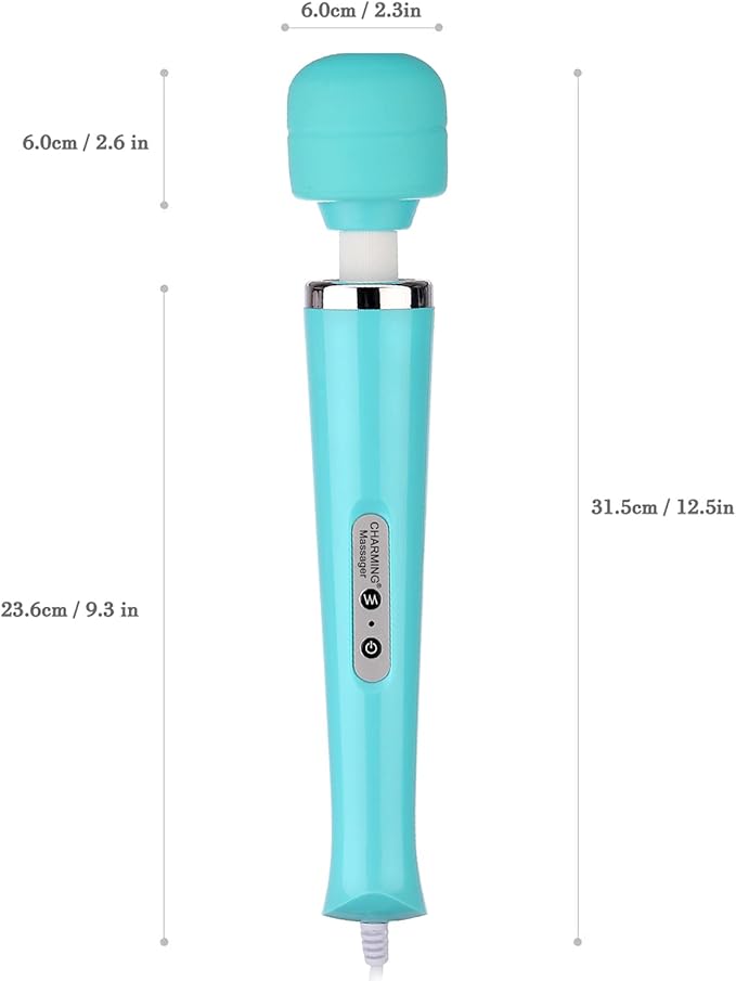 CHARMING Wired Powerful Handheld Back Massager with 10 Strong Vibrations Modes Personal Therapy Massager for Sports Recovery Muscle Aches Body Pain-Light Blue