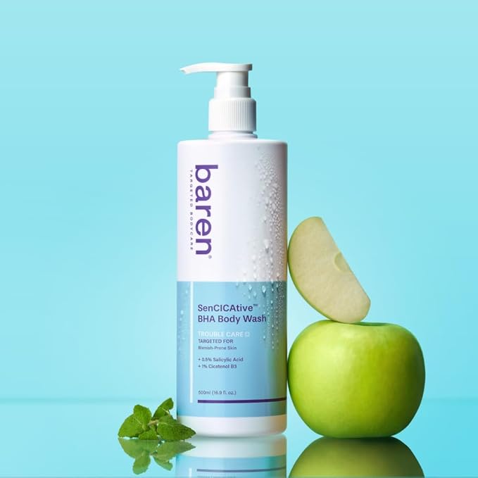 Baren Body Wash with Salicylic Acid – Gentle Exfoliating Cleanser for Sensitive Skin Hydrating and pH-Balanced Sulfate and Paraben Free Korean Skin Care 16.9 fl oz