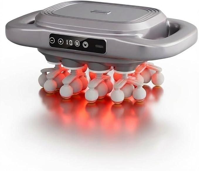 28-Head Deep Tissue Massager with Red Light Therapy Dual-Handle Percussion Massage Gun for Full Body Pain Relief 13800 RPM High Power 9 Speeds Type-C Rechargeable for Back Legs Foot